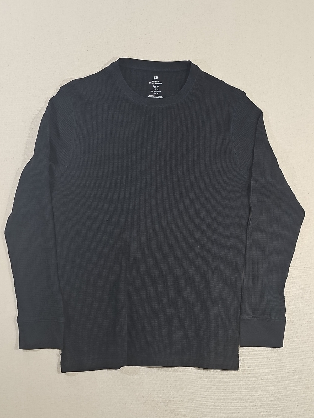 H&M Men's Black Long Sleeve Waffle Knit Crew Shirt